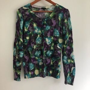 Talbots watercolor cardigan sweater purple blue green size small button down